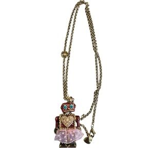 BETSEY JOHNSON Terrific Tutus Robot Girl Pendant Necklace with Heart Charm Rare